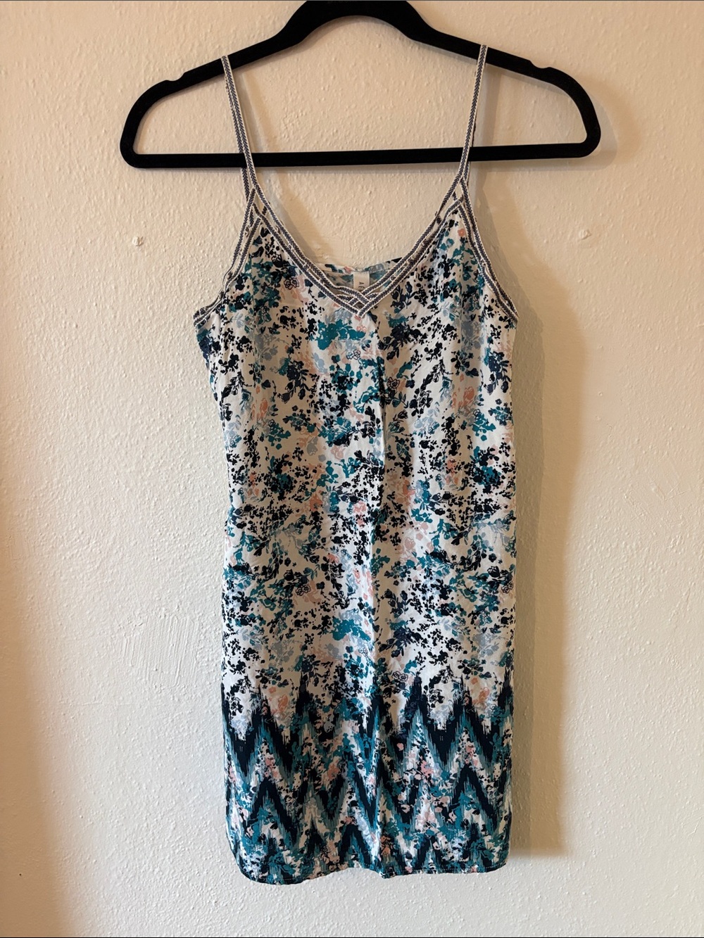 Aeropostale Floral Slip Dress with Chevron Hem - Teal & White